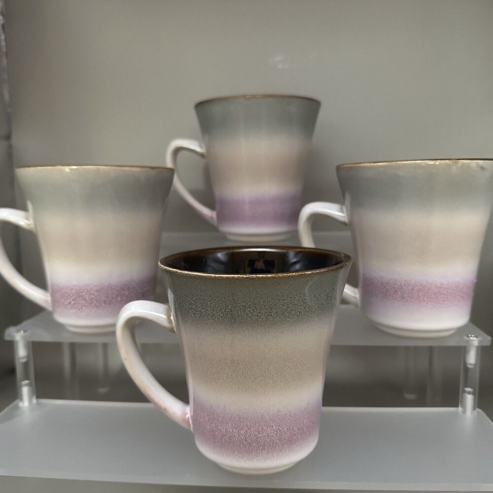 Set of 4 Sango Discontinued Arcadia Black Mugs 4605 Stoneware Coffee Cups